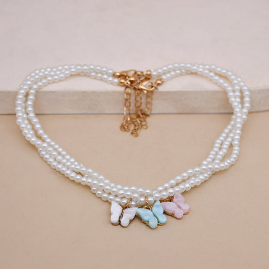 Elegant White Pearl Choker Necklace Small Round Pearl Wedding Butterfly Necklace For Women Charm Fashion Jewelry